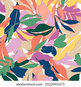 a lively and colorful stylish retro aloha pattern with painted leaves and blossoms that exude art background decoration design elegance fabric fashion. leaf pattern