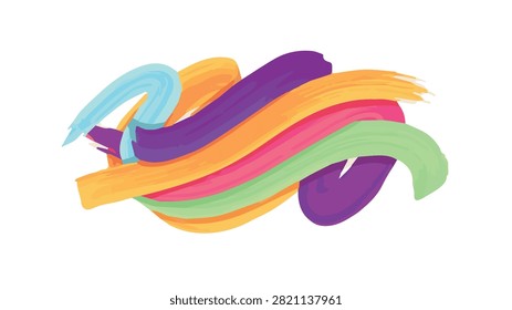 A lively composition of multiple colorful brush strokes, overlapping and intertwining to form an energetic abstract pattern, showcasing a blend of hues.