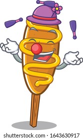 a lively corn dog cartoon character design playing Juggling