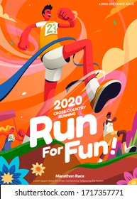 Lively cross-country running event poster in orange tone with a man crossing the finish line - Shutterstock ID 1717357771