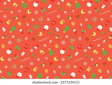Lebhaftes und niedliches, handillustriertes Weihnachtsmuster (rot)