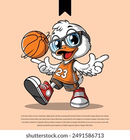 Lively ducks play basketball in vibrant sports gear, capturing the excitement and joy of a friendly game. Ideal for sports and cartoon art lovers.