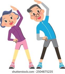 A lively elderly couple doing warm-up exercises