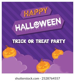 A lively Halloween party. Jack O Lantern pumpkin with evening clouds. Halloween party concept. Flat vector illustration.