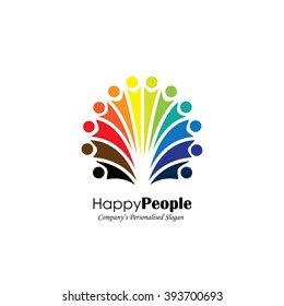 lively happy excited people friends logo concept vector icon. this icon also represents friendship, partnership cooperation, unity, excitement, happiness, children playing, fun & frolic, entertainment