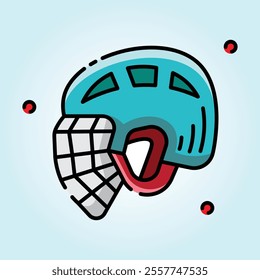 A lively illustration of a hockey goalie helmet. Teal and red color scheme. Perfect for sports-themed projects.