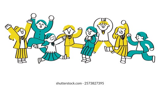 A lively illustration set of students enjoying fun moments together with cheerful expressions.