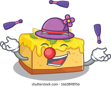 a lively lemon cheesecake cartoon character design playing Juggling