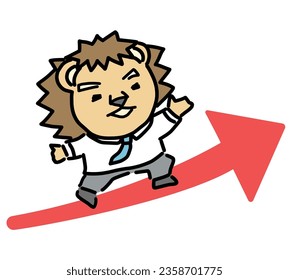 Lively lion and red arrow.