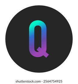 A lively and modern gradient Q in a deep-colored circle, showcasing a perfect harmony of colors and forms, making it an ideal choice for contemporary graphic design projects.