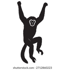 Um macaco vivo paira com braços longos esticados para cima, capturando um momento energético de movimento e agilidade enquanto seu corpo se desloca em pleno ar, refletindo o ritmo natural, o equilíbrio e o espírito lúdico da floresta.