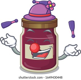 a lively plum jam cartoon character design playing Juggling