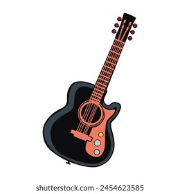 Lively pop style vector art featuring a guitar, radiating musical energy with vibrant colors and dynamic lines.