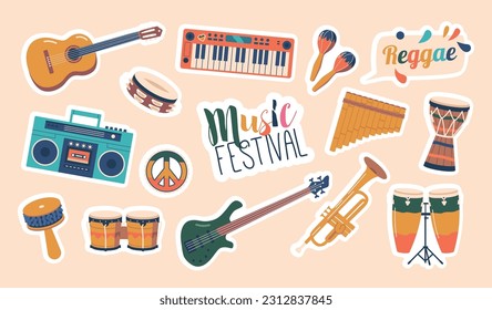 Lively Reggae-inspired Set Of Musical Instruments Stickers, Perfect For Creating Authentic Caribbean Rhythms