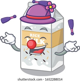 a lively Rice milk cartoon character design playing Juggling