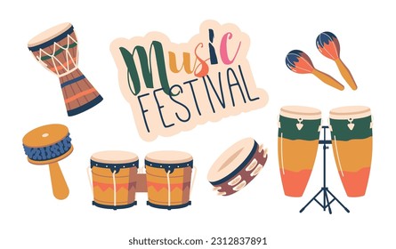 Lively Set Of Reggae Musical Instruments, For Creating Iconic Rhythm And Sound Of The Genre. Drum, Tambourine, Maracas