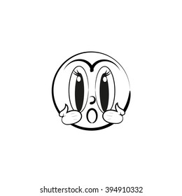 Lively smiley vector. Smiling emoticon. Black-white illustration of a Smiley - surprise