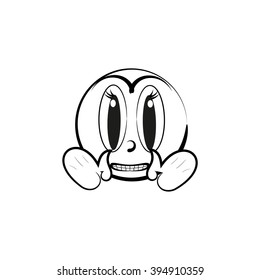 Lively smiley vector. Smiling emoticon. Black-white illustration of a Smiley - fright