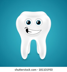 Lively smiling healthy tooth on blue background