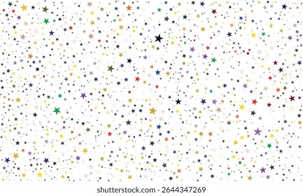 A lively star pattern bursts across a white backdrop, showcasing multicolor stars in red, blue, green, yellow, and purple—ideal for creative, festive, or decorative use.