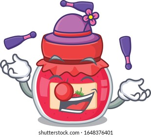 a lively strawberry jam cartoon character design playing Juggling