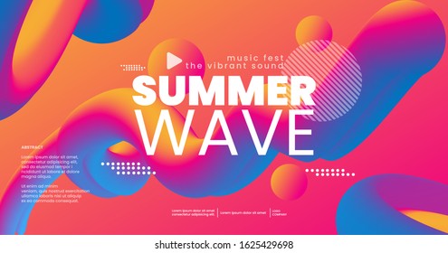 Lively summer sound wave music poster. Club party flyer. Abstract gradients waves music background.