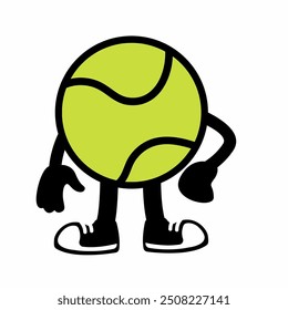 A lively "Tennis Ball Mascot Character 2" in cartoon vector style, ideal for sports branding, team logos, and promotions, adding a fun and dynamic touch to any design.