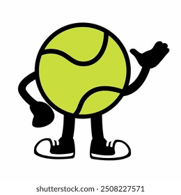 A lively "Tennis Ball Mascot Character 3" in cartoon vector style, ideal for sports branding, team logos, and promotions, adding a fun and dynamic touch to any design.