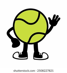 A lively "Tennis Ball Mascot Character 5" in cartoon vector style, ideal for sports branding, team logos, and promotions, adding a fun and dynamic touch to any design.