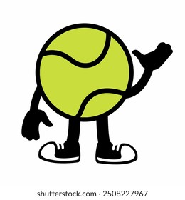 A lively "Tennis Ball Mascot Character 6" in cartoon vector style, ideal for sports branding, team logos, and promotions, adding a fun and dynamic touch to any design.