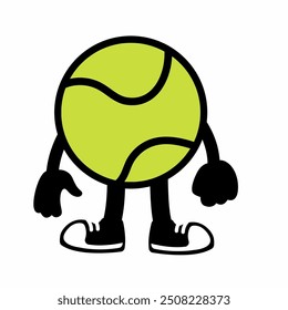 A lively "Tennis Ball Mascot Character 7" in cartoon vector style, ideal for sports branding, team logos, and promotions, adding a fun and dynamic touch to any design.