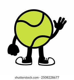 A lively "Tennis Ball Mascot Character 9" in cartoon vector style, ideal for sports branding, team logos, and promotions, adding a fun and dynamic touch to any design.