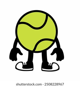 A lively "Tennis Ball Mascot Character 11" in cartoon vector style, ideal for sports branding, team logos, and promotions, adding a fun and dynamic touch to any design.