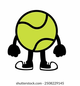 A lively "Tennis Ball Mascot Character 13" in cartoon vector style, ideal for sports branding, team logos, and promotions, adding a fun and dynamic touch to any design.