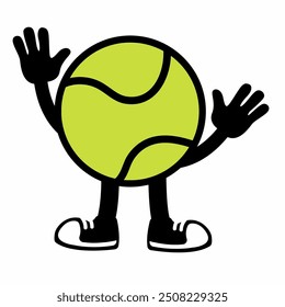 A lively "Tennis Ball Mascot Character 14" in cartoon vector style, ideal for sports branding, team logos, and promotions, adding a fun and dynamic touch to any design.