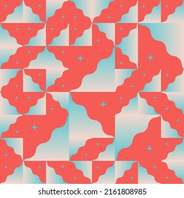 Lively trendy naive seamless pattern graphics with art nouveau motif aesthetics, built with a generative design approach and minimalist geometric forms and abstract vector shapes.
