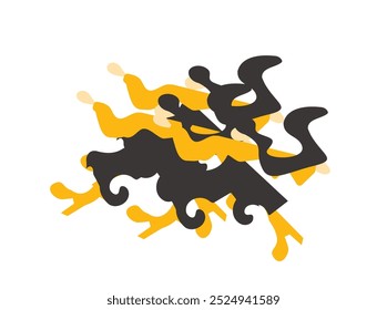 Una ilustración animada y vibrante del modelo llenada de colores brillantes y de Formas lúdicas, evocando una sensación de la felicidad y de la alegría. Este diseño presenta Elementos alegres como remolinos abstractos, estrellas y A