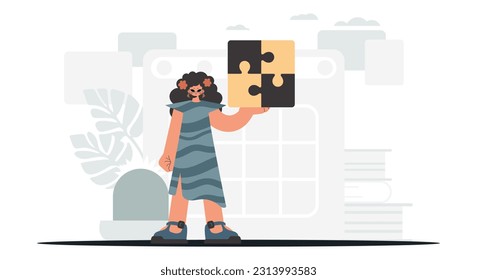 The lively woman is holding a overpower. Gather work subject. Trendy style, Vector Illustration