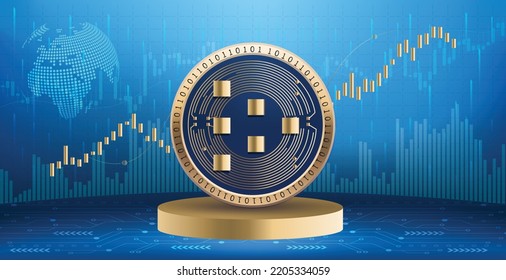 Livepeer LPT crypto currency coin logo and symbol over financial infographic background. Futuristic technology vector illustration banner and wallpaper 