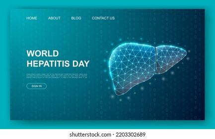 Liver 3d polygonal website template. Hepatitis design illustration concept. Low poly Organ anatomy symbol for homepage, promotion banner design.