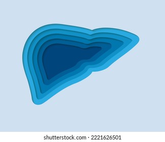 Símbolo hepático 3d en estilo de corte de papel. Hepatitis, diseño de trasplante humano. Anatomía de órganos cortada de pancarta de papel.