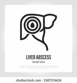 Liver abscess thin line icon. Inflammation and acute pain in abdomen. Mass with pus. Vector illustration.