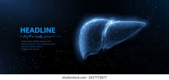 Hígado. Resumen de la ilustración 3d del vector. Salud hepática, hígado graso, desintoxicación biliar, enfermedad de Nash, concepto de cirrosis, metabolismo del cáncer, desintoxicación grasa, inflamación hepática, concepto de metabolismo del glicógeno