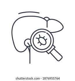 Liver analysis icon, linear isolated illustration, thin line vector, web design sign, outline concept symbol with editable stroke on white background.