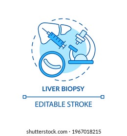 Liver biopsy concept icon. Liver diagnostics idea thin line illustration. Tissue sample collection. Inflammation, cancerous cells detection. Vector isolated outline RGB color drawing. Editable stroke