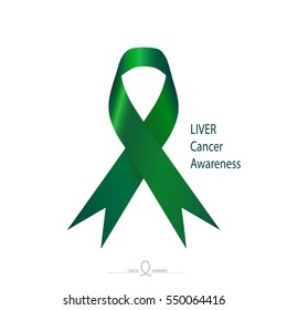 Liver Cancer Awareness, Emerald green color ribbon on solid white background. October is Liver Cancer Awareness Month.