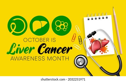 Liver Cancer awareness month is observed every year in October, cancer can sometimes start in liver or spread from another organ. Vector illustration