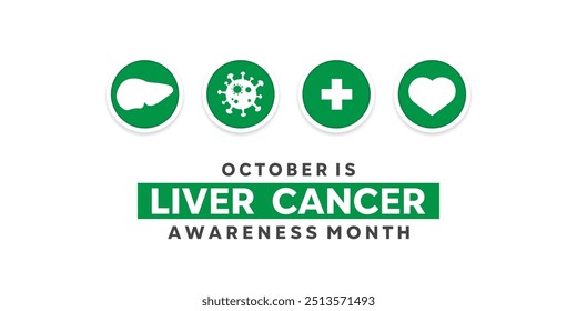 Liver Cancer Awareness Month. Liver, cancer, plus icon and heart. Great for cards, banners, posters, social media and more. White background.