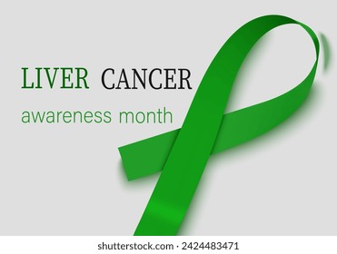 Liver Cancer Awareness Month. The Ribbon is Emerald Green, Highlighted on a gray background. A Vector Design Template for a Poster.