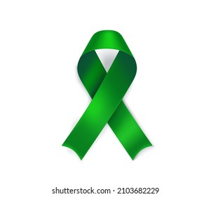 Símbolo del mes de concienciación sobre el cáncer de hígado. Cinta verde esmeralda aislada en fondo blanco